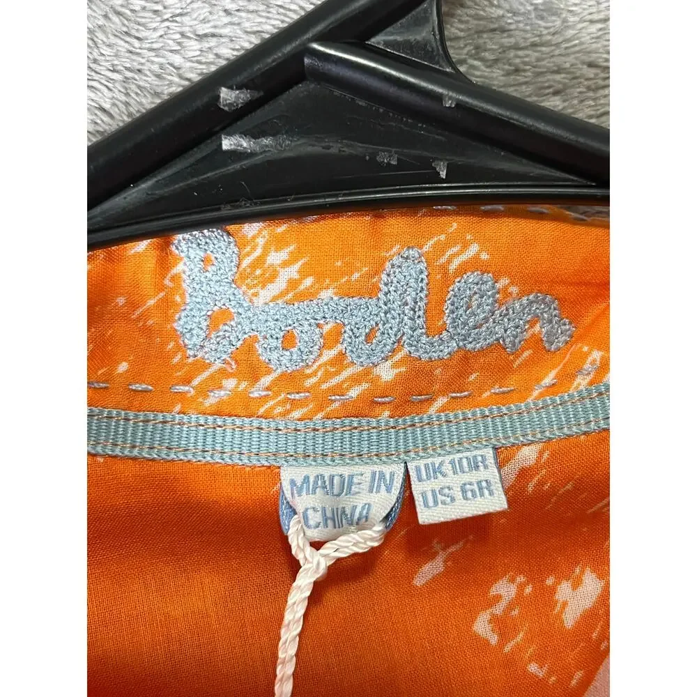 Boden Jaffa Painted Check Sleeveless Button Front Shirt Orange White Size‎ 6 New